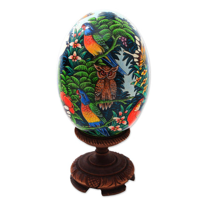 Fantastic Forest Hand Painted Albesia Wood Forest Animal Egg Sculpture