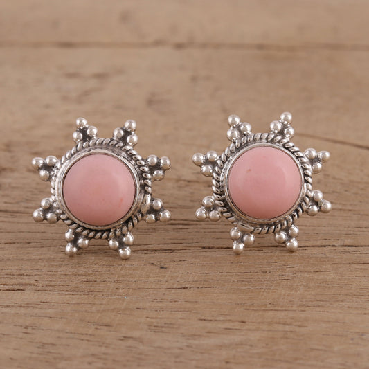 Starry-Eyed Star Shaped Pink Opal and Sterling Silver Button Earrings