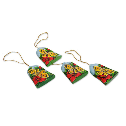 Bells and Butterflies Hand Painted Bell Ornaments with Butterflies (Set of 4)
