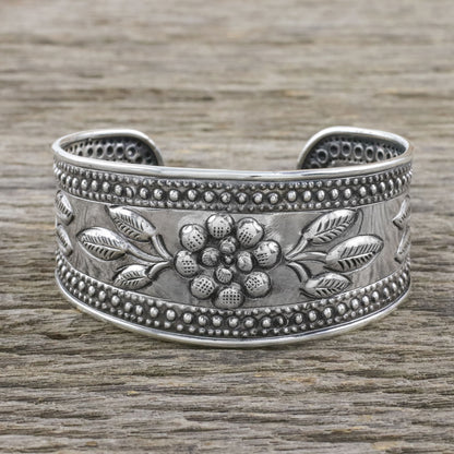 Pleasure in Paradise Handmade Sterling Silver Floral Cuff Bracelet from Thailand