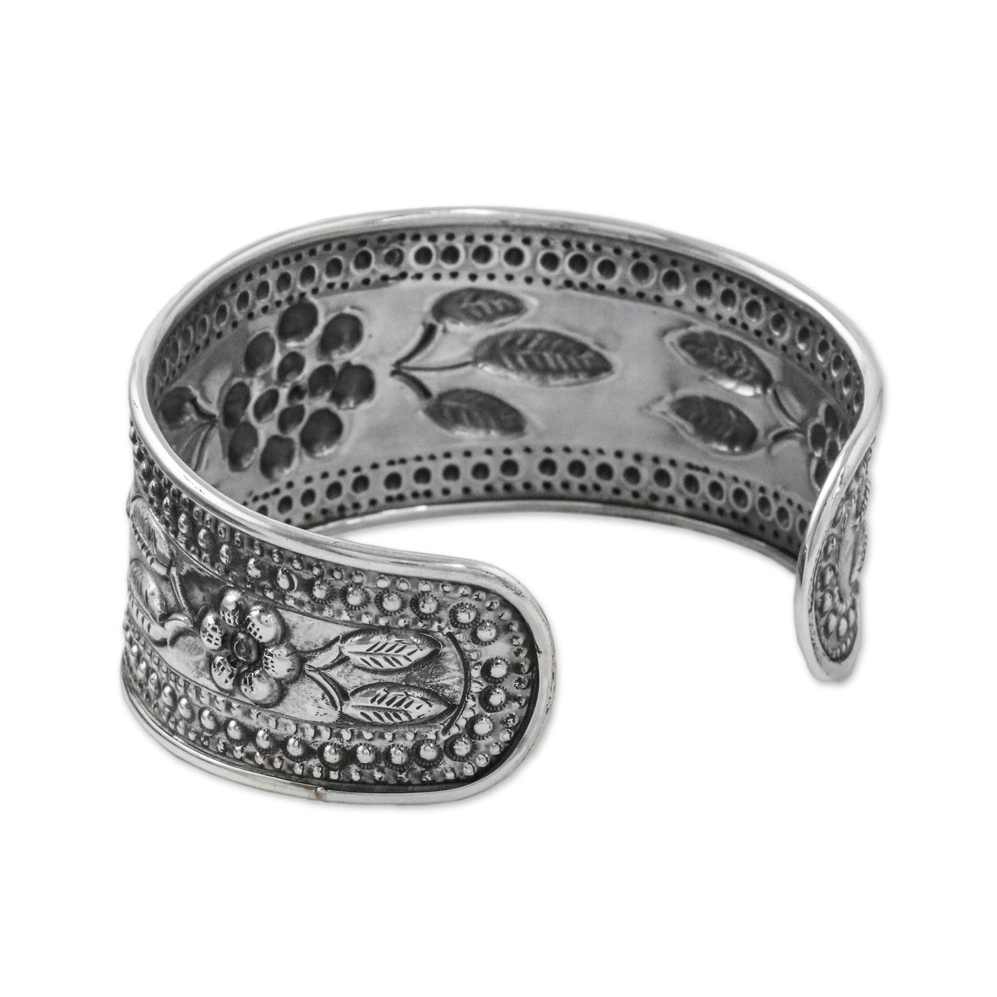 Pleasure in Paradise Handmade Sterling Silver Floral Cuff Bracelet from Thailand