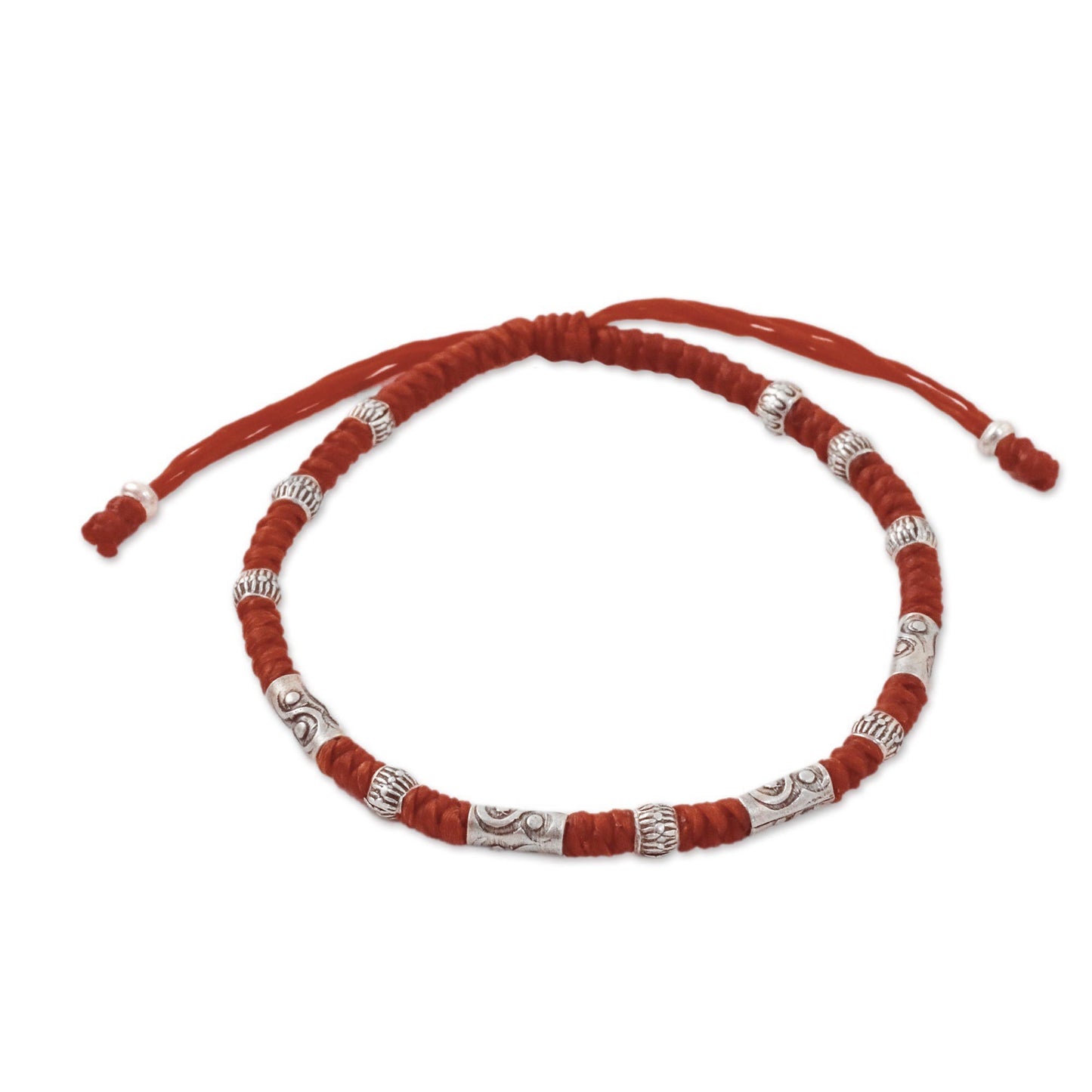 The Balance Red Unisex 950 Karen Silver Cord Beaded Bracelet