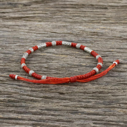 The Balance Red Unisex 950 Karen Silver Cord Beaded Bracelet