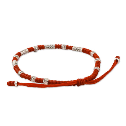 The Balance Red Unisex 950 Karen Silver Cord Beaded Bracelet