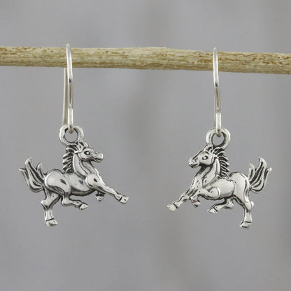 Galloping Stallions Sterling Silver Horse Dangle Earrings from Thailand