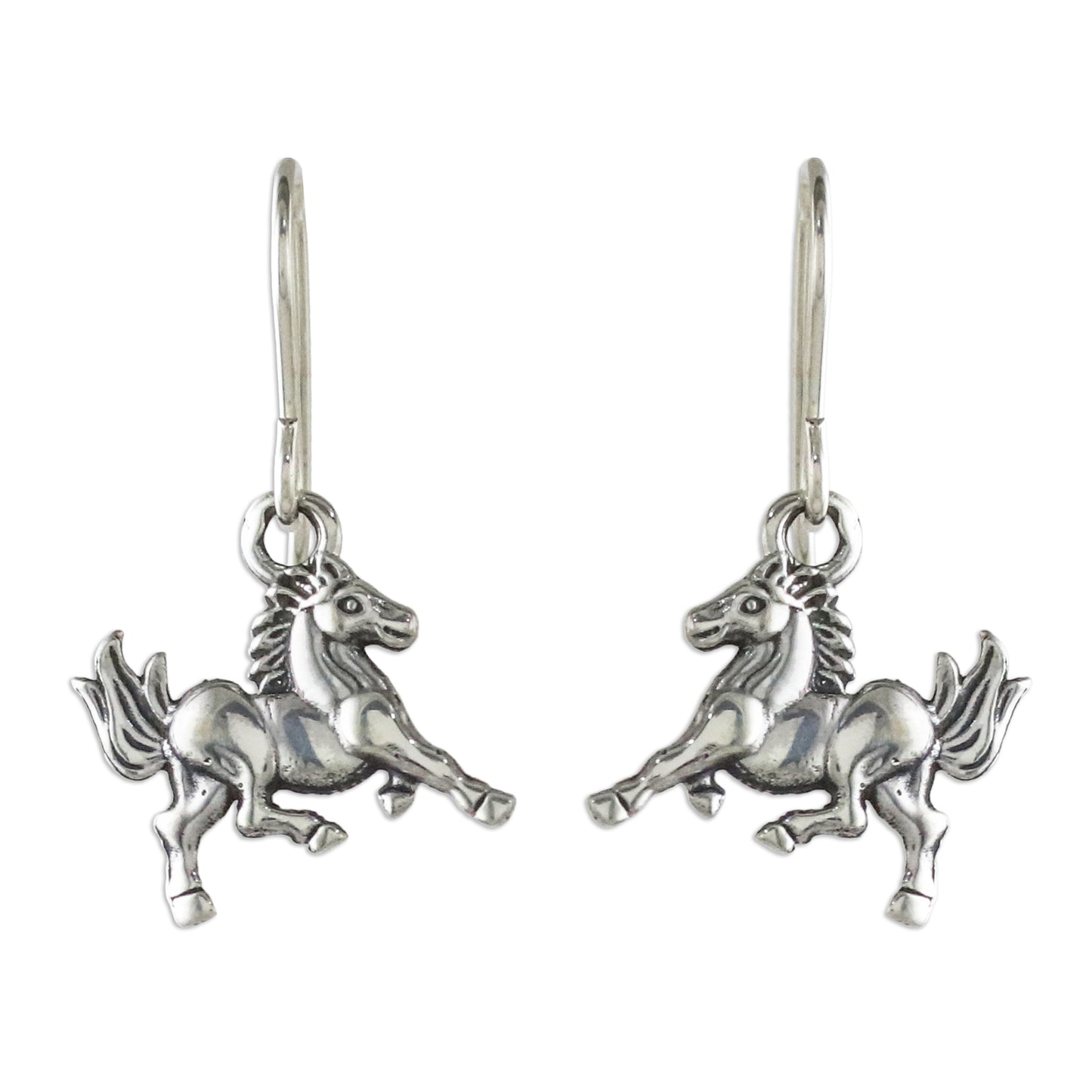 Galloping Stallions Sterling Silver Horse Dangle Earrings from Thailand