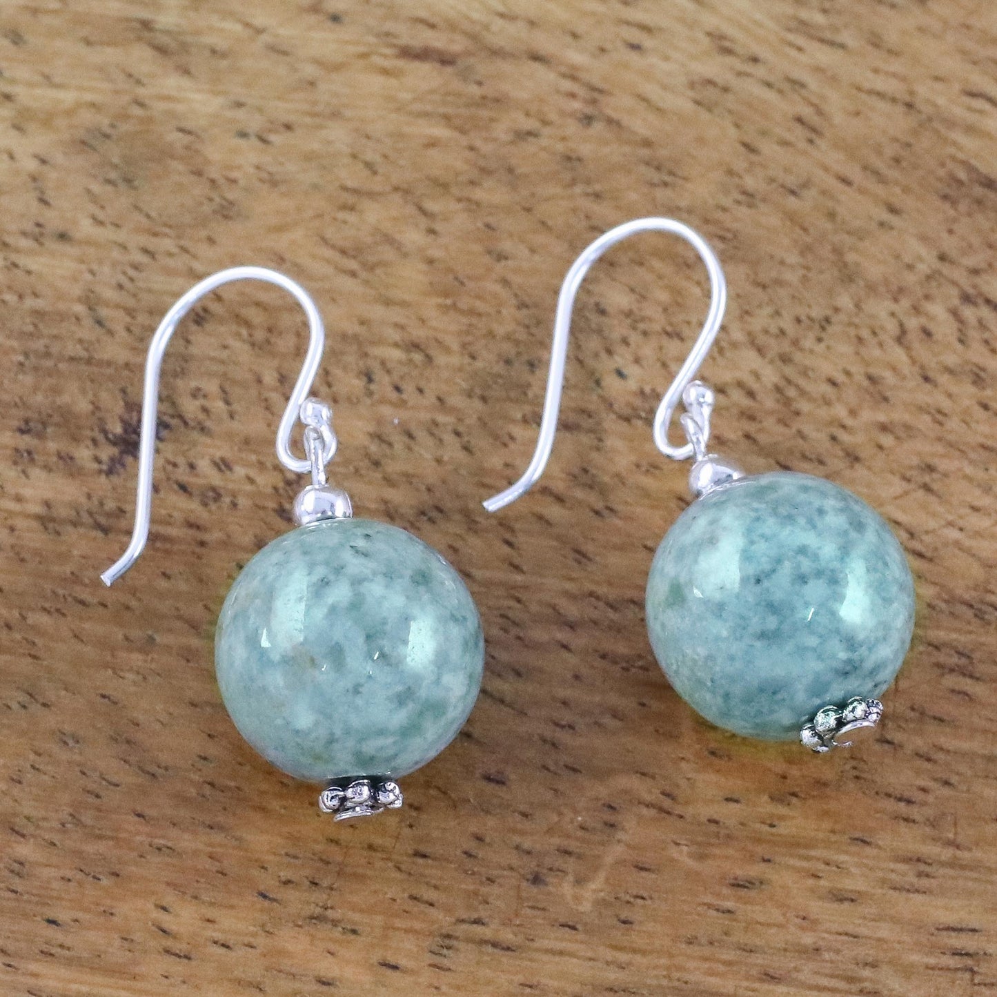 Touch of Jade Jade Bead and Sterling Silver Dangle Earrings from Thailand