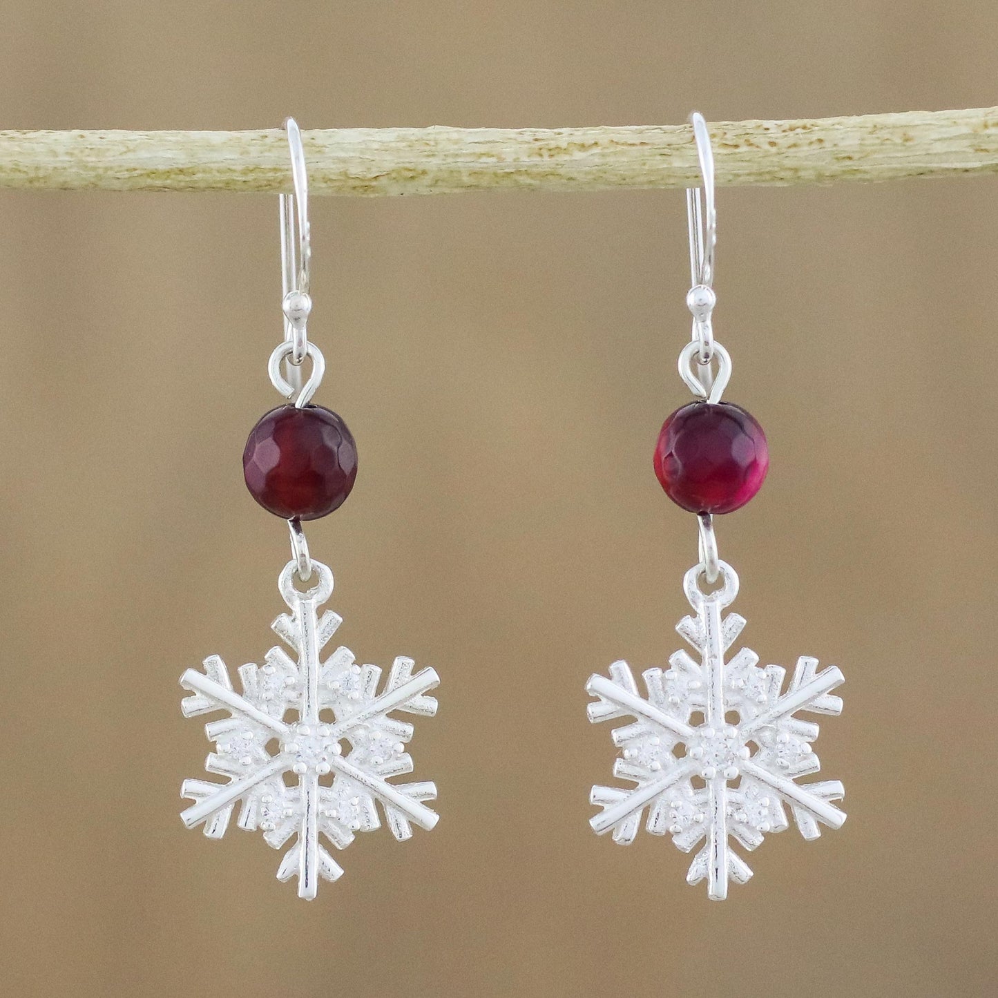 Winter Wonderland Sterling Silver Snowflake Earrings with Chalcedony