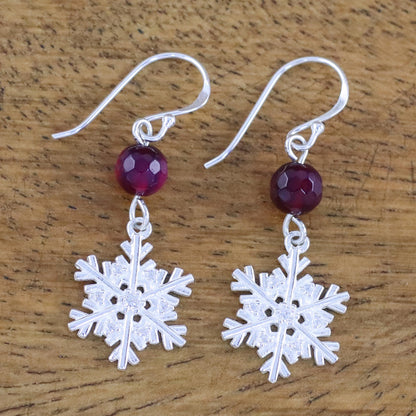 Winter Wonderland Sterling Silver Snowflake Earrings with Chalcedony