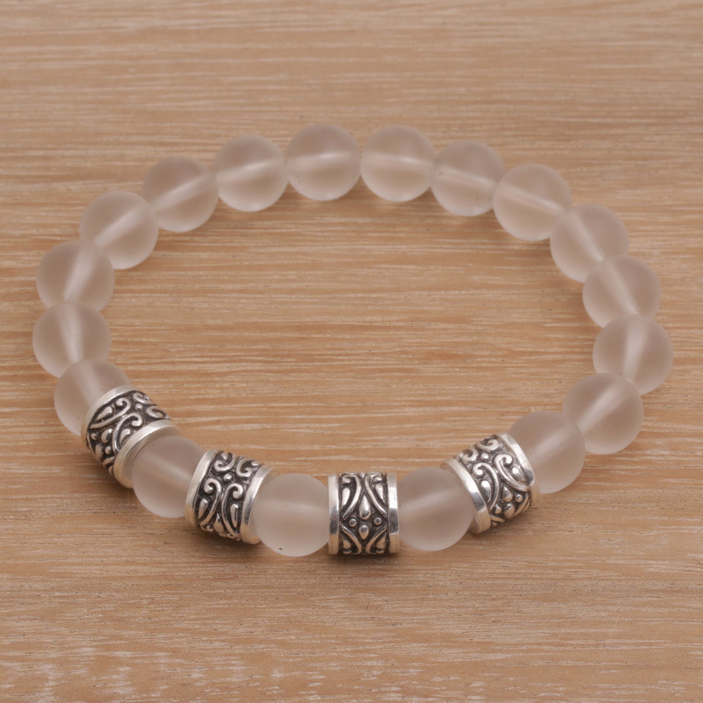 Complete Quartz with Sterling Silver Beaded Stretch Bracelet