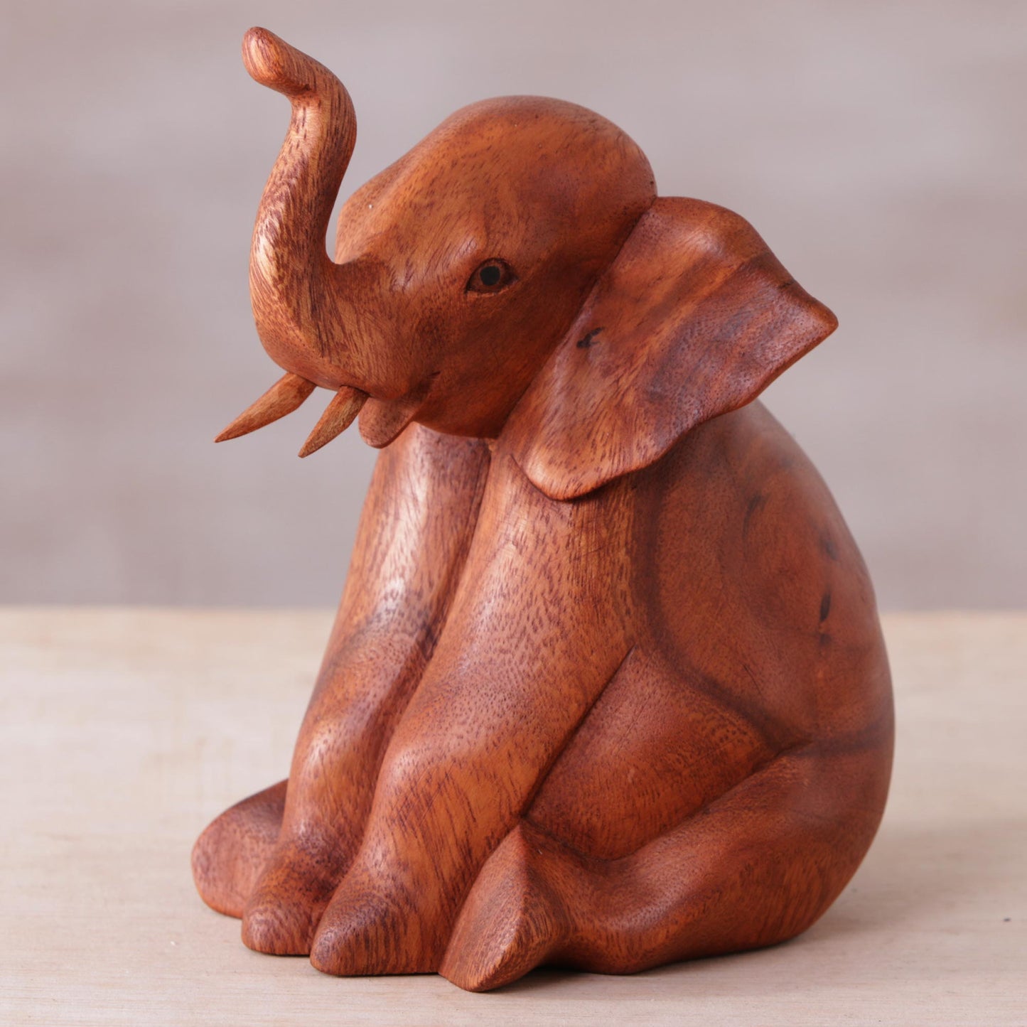 Elephant Child Hand Carved Suar Wood Baby Elephant Sculpture