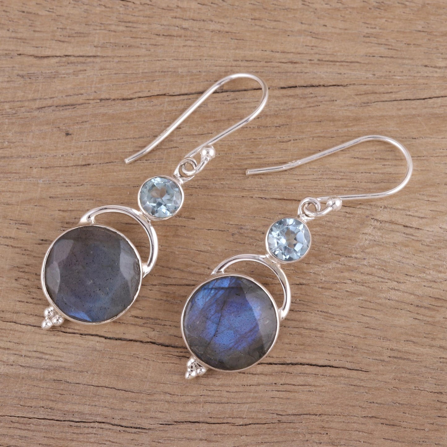 Evening Sky Labradorite and Blue Topaz Dangle Earrings from India