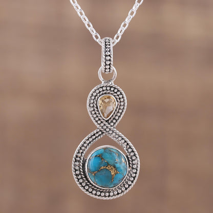 Dazzling Infinity Indian Citrine and Composite Turquoise Pendant Necklace