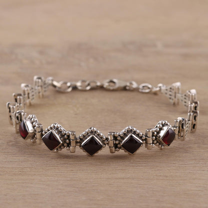 Radiant Red Romance Sterling Silver Red Garnet Openwork Link Bracelet