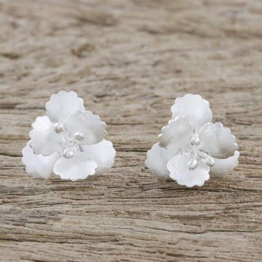 Petite Blossoms Floral Sterling Silver Button Earrings from Thailand