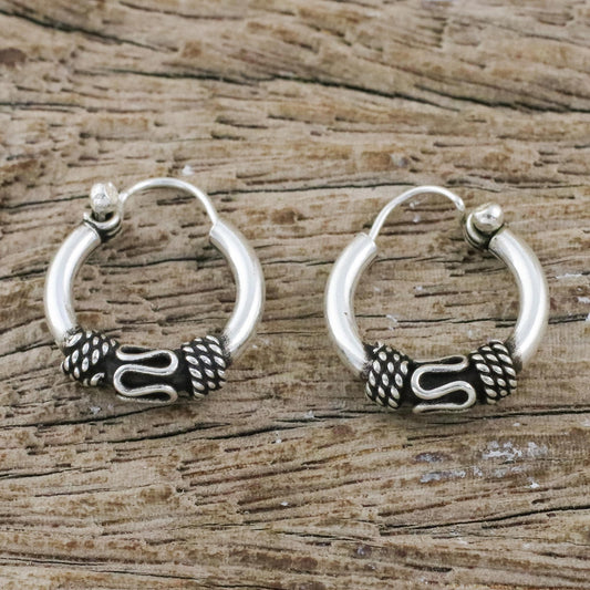 Thai Flair Hand Crafted Sterling Silver Hoop Earrings from Thailand