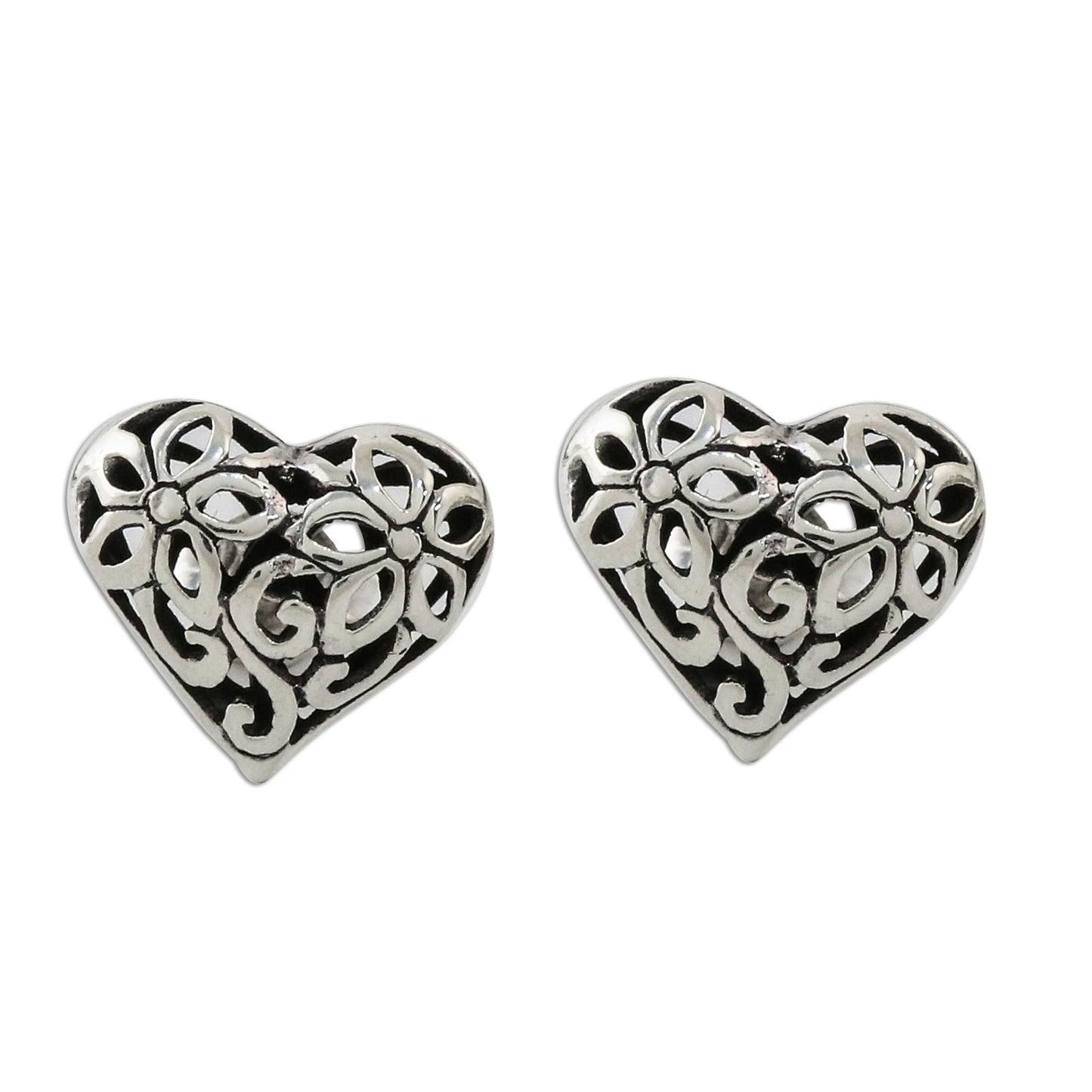 Petaled Hearts Floral Heart-Shaped Sterling Silver Earrings from Thailand