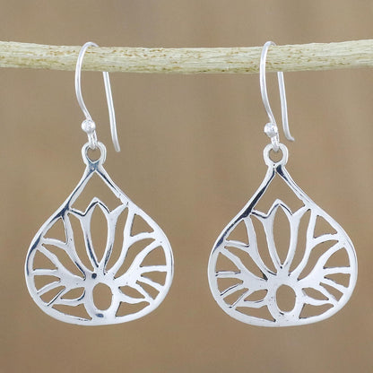 Shimmering Lotus Lotus-Shaped Sterling Silver Dangle Earrings from Thailand