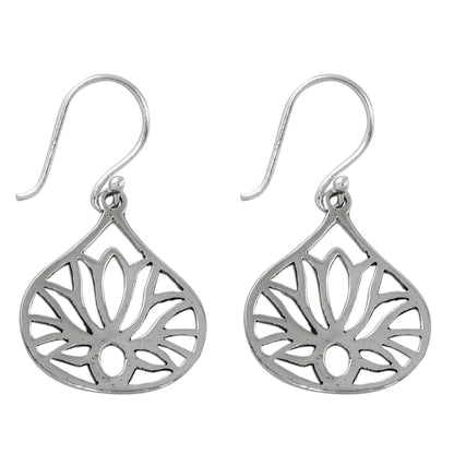 Shimmering Lotus Lotus-Shaped Sterling Silver Dangle Earrings from Thailand