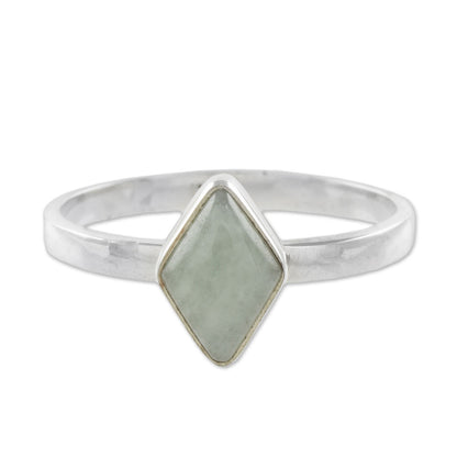 Love Rhombus in Light Green Rhombus Light Green Jade Single-Stone Ring from Guatemal