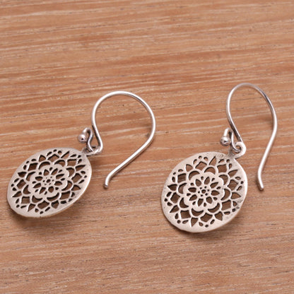 Enchanting Mandalas Round Sterling Silver Mandala Flower Earrings from Bali