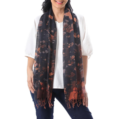 Subtle Colors Tie-Dyed Fringed Cotton Wrap Scarf in Brown from Thailand