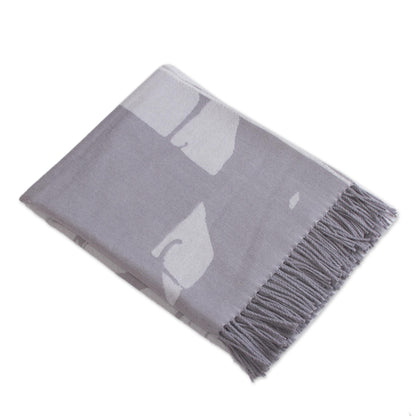 Impact in Grey Grey 100% Baby Alpaca Wool Fringed Blanket