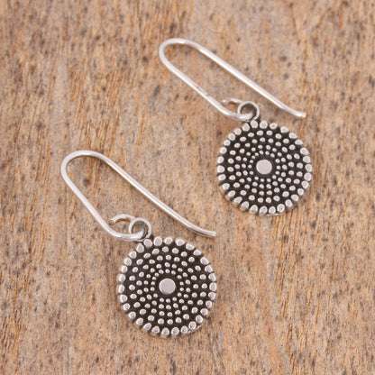 Spiraling Splendor Handcrafted Round Sterling Silver Dangle Earrings