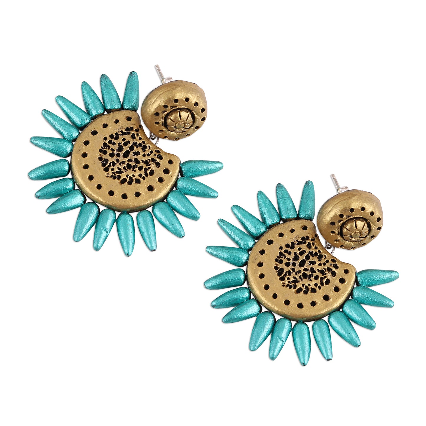 Green Coronas Corona Motif Ceramic Dangle Earrings Crafted in India