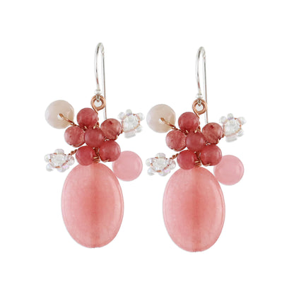 Blossom Blush Handmade Pink Quartz Beaded Dangle Earrings from Thailand