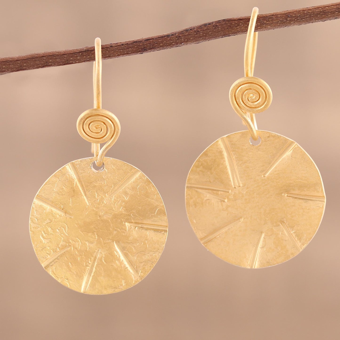 Lustrous Discus Handmade 22k Gold Plated Sterling Silver Disc Shape Earrings