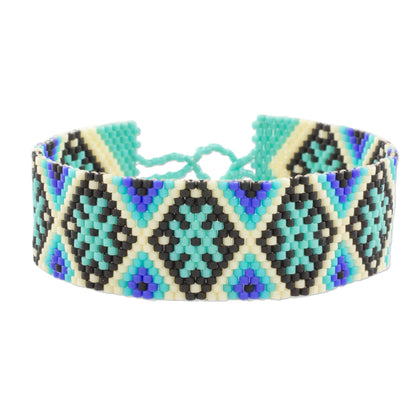 Sea Stars Blue and Black Geometric Beaded Wristband Bracelet