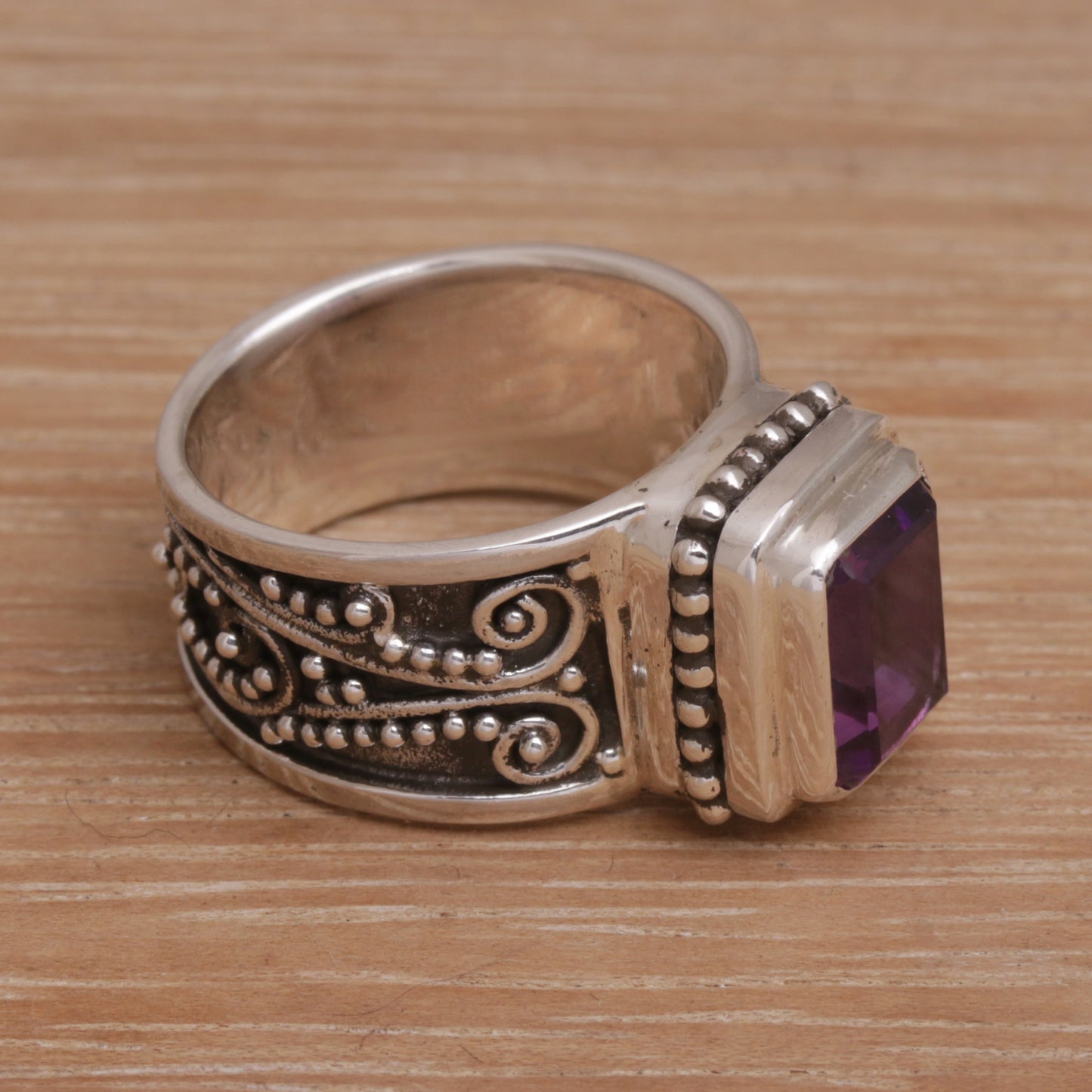 Quadratic Agreement Handmade 925 Sterling Silver Purple Amethyst Cocktail Ring