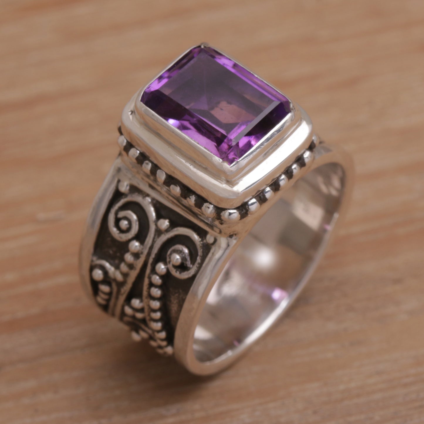 Quadratic Agreement Handmade 925 Sterling Silver Purple Amethyst Cocktail Ring