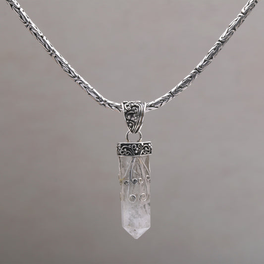 Crystalline Fern Handmade 925 Sterling Silver Quartz Pendant Chain Necklace