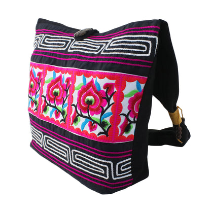 Thai Flora Pink Floral Cotton Blend Shoulder Bag from Thailand