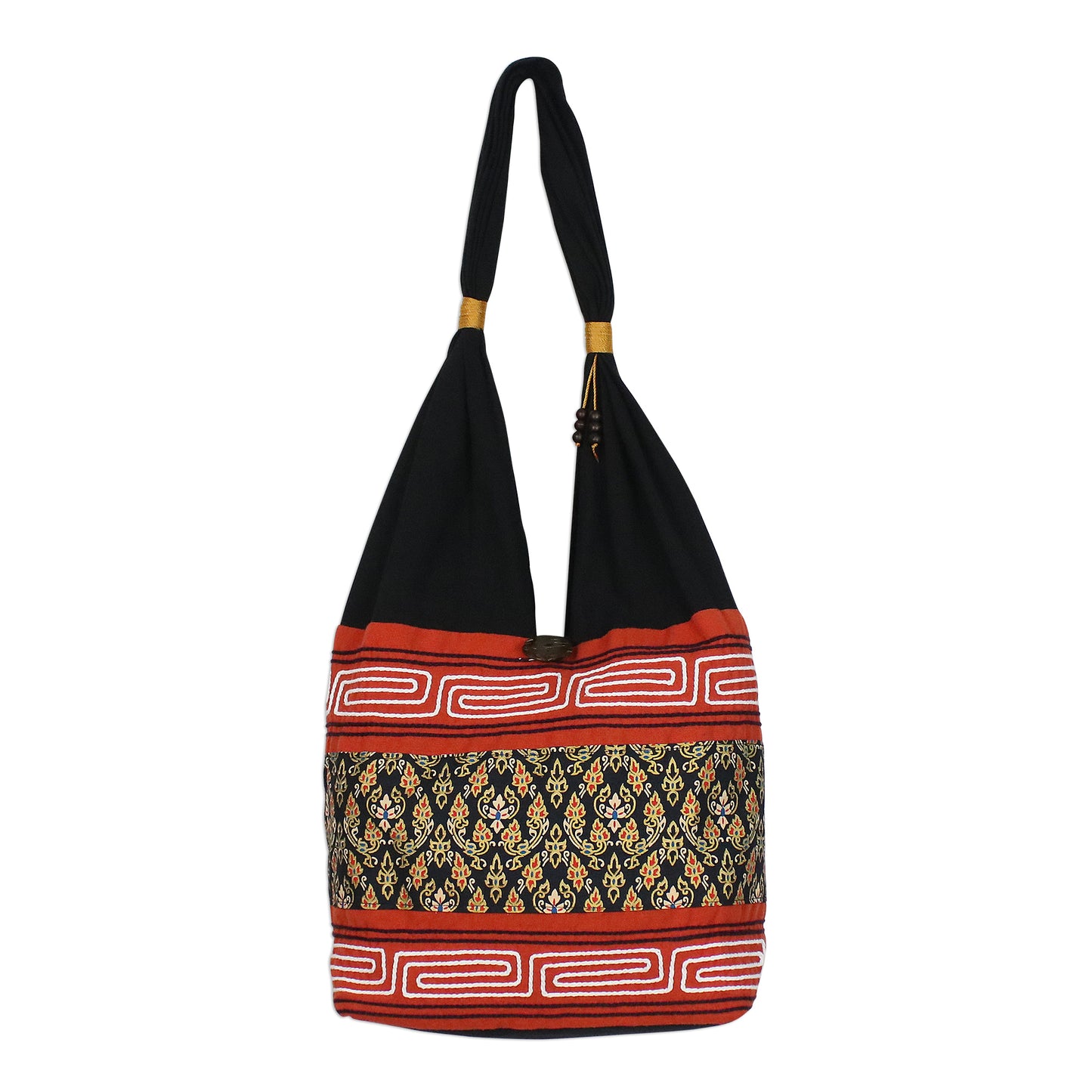 Charming Thai in Paprika Floral Cotton Blend Shoulder Bag in Paprika from Thailand