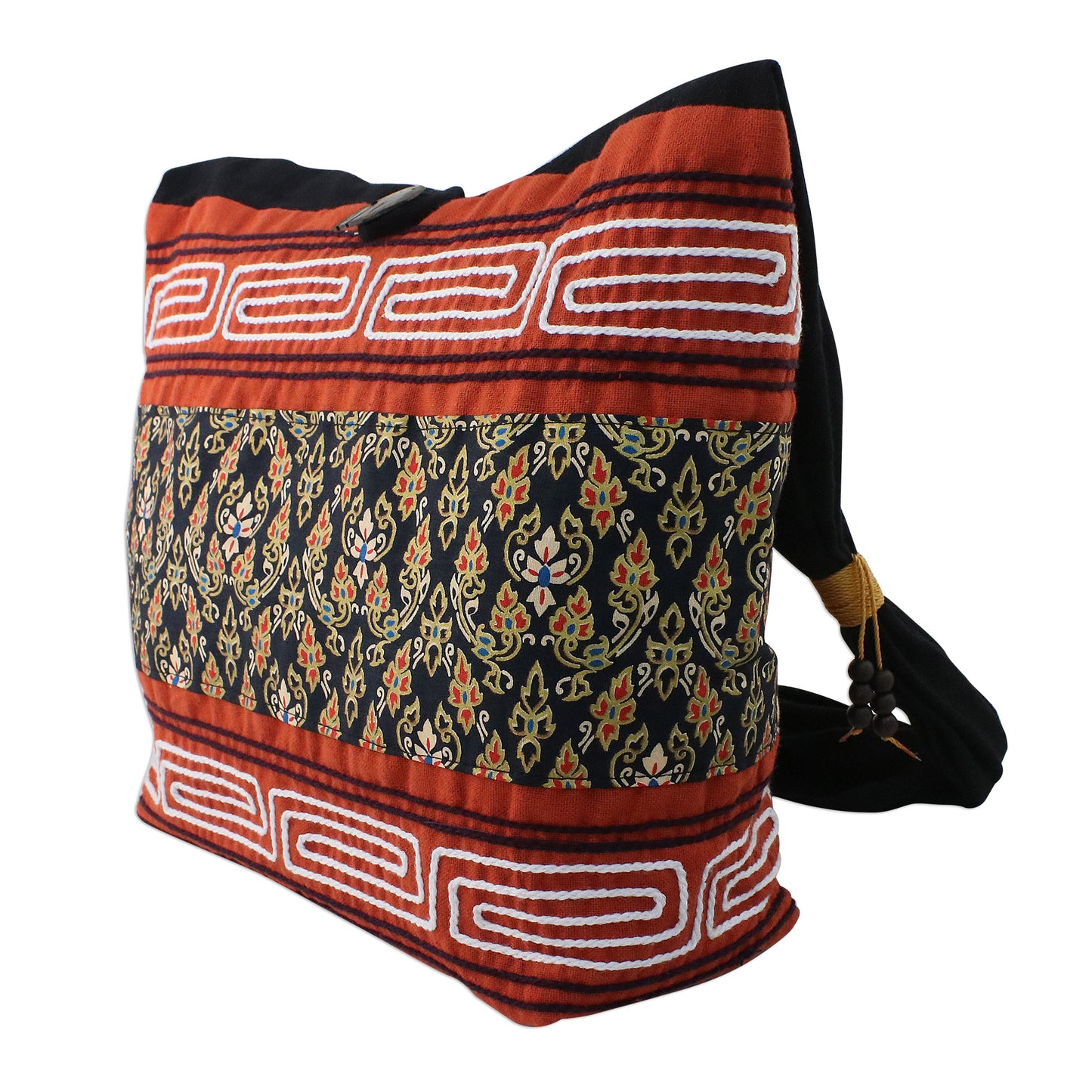 Charming Thai in Paprika Floral Cotton Blend Shoulder Bag in Paprika from Thailand