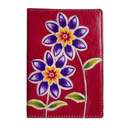 Lovely Traveler in Red Red Leather Passport Cover with Hand Painted Flowers