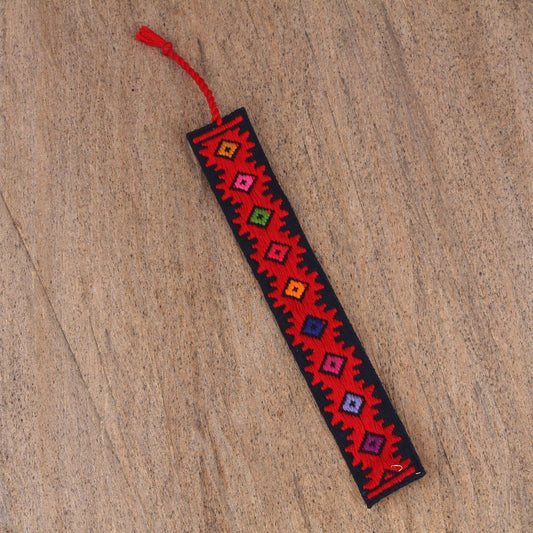 Dynamic Diamonds Hand Crafted Multi-Color Embroidered Cotton Bookmark