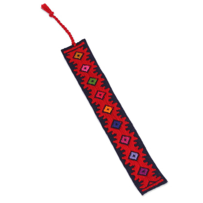 Dynamic Diamonds Hand Crafted Multi-Color Embroidered Cotton Bookmark