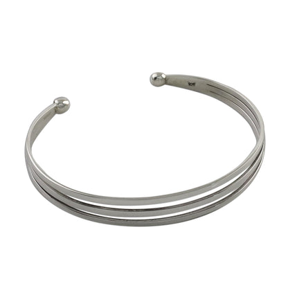 Aligned Trio Sterling Silver Wire Narrow Cuff Bracelet