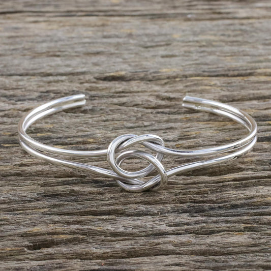 Happy Together Sterling Silver Wire Cuff Bracelet with Center Knot