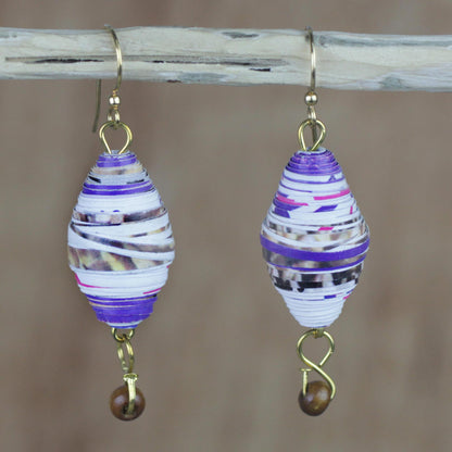 Majestic Abladei Handmade Recycled Paper and Wood Dangle Earrings from Ghana