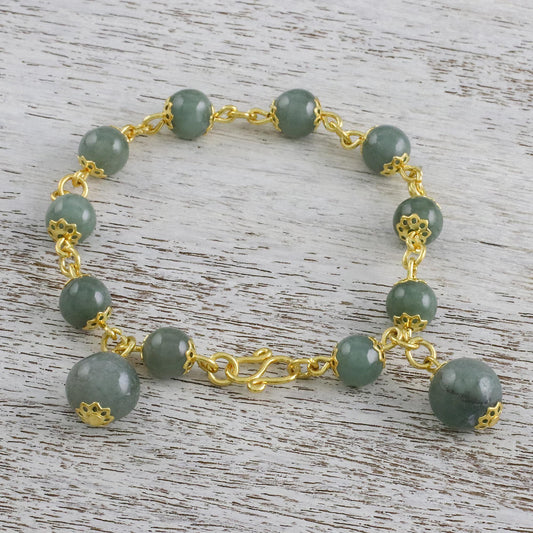 Jade Deluxe 18K Gold Plated Jade Link Bracelet with Hook Clasp