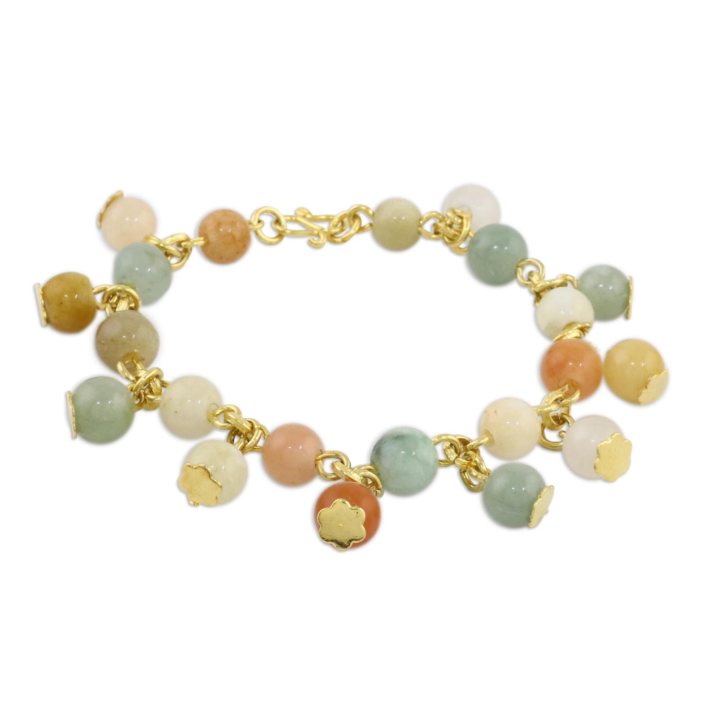 Sweet Jade 18K Gold Plated Jade Quartz Link Bracelet with Hook Clasp