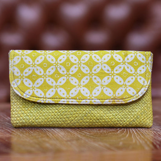 Truntum Dreams Hand Woven Lontar Leaf and Cotton Yellow Clutch Bag