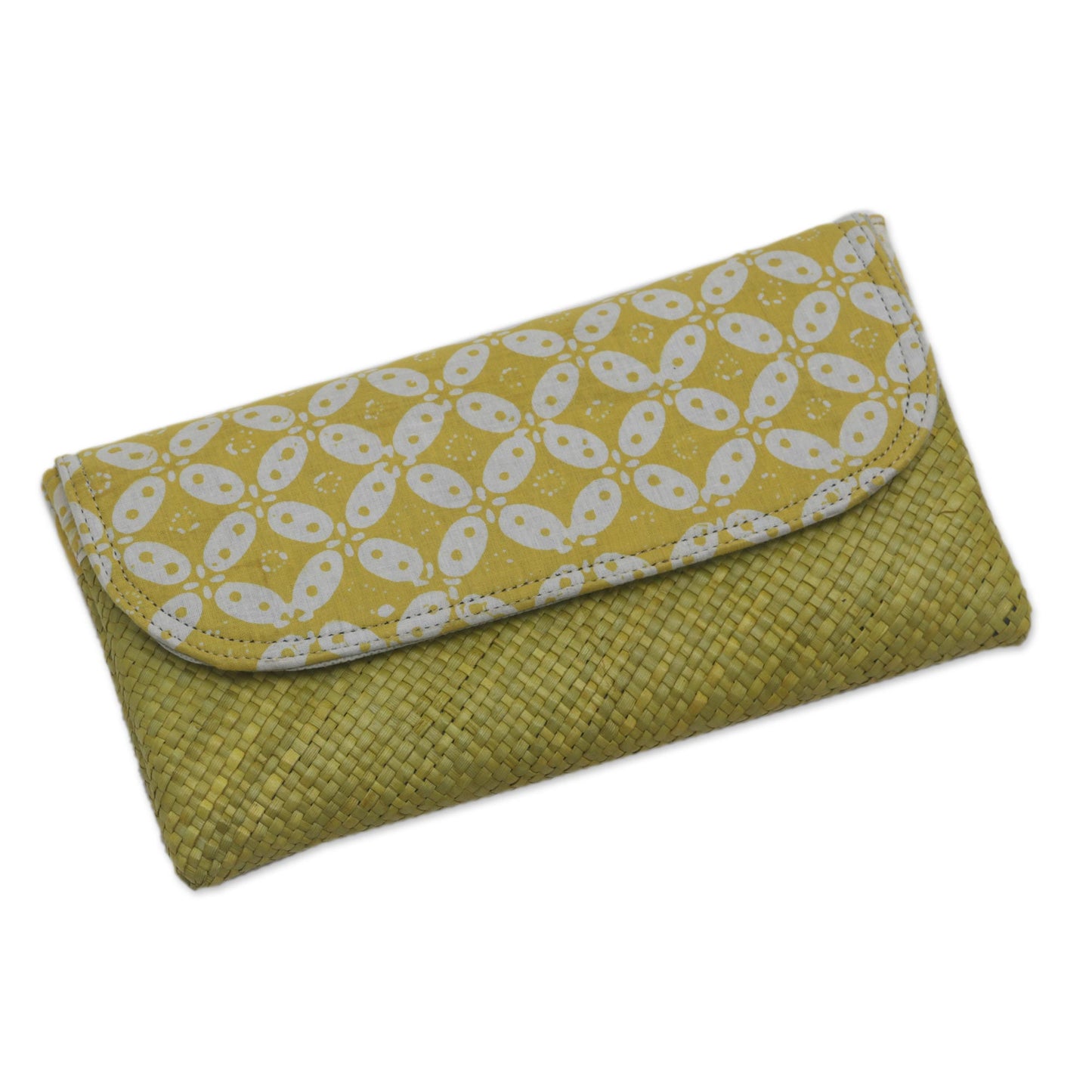 Truntum Dreams Hand Woven Lontar Leaf and Cotton Yellow Clutch Bag