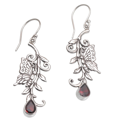 Beloved Butterfly Garnet and Sterling Silver Butterfly Dangle Earrings