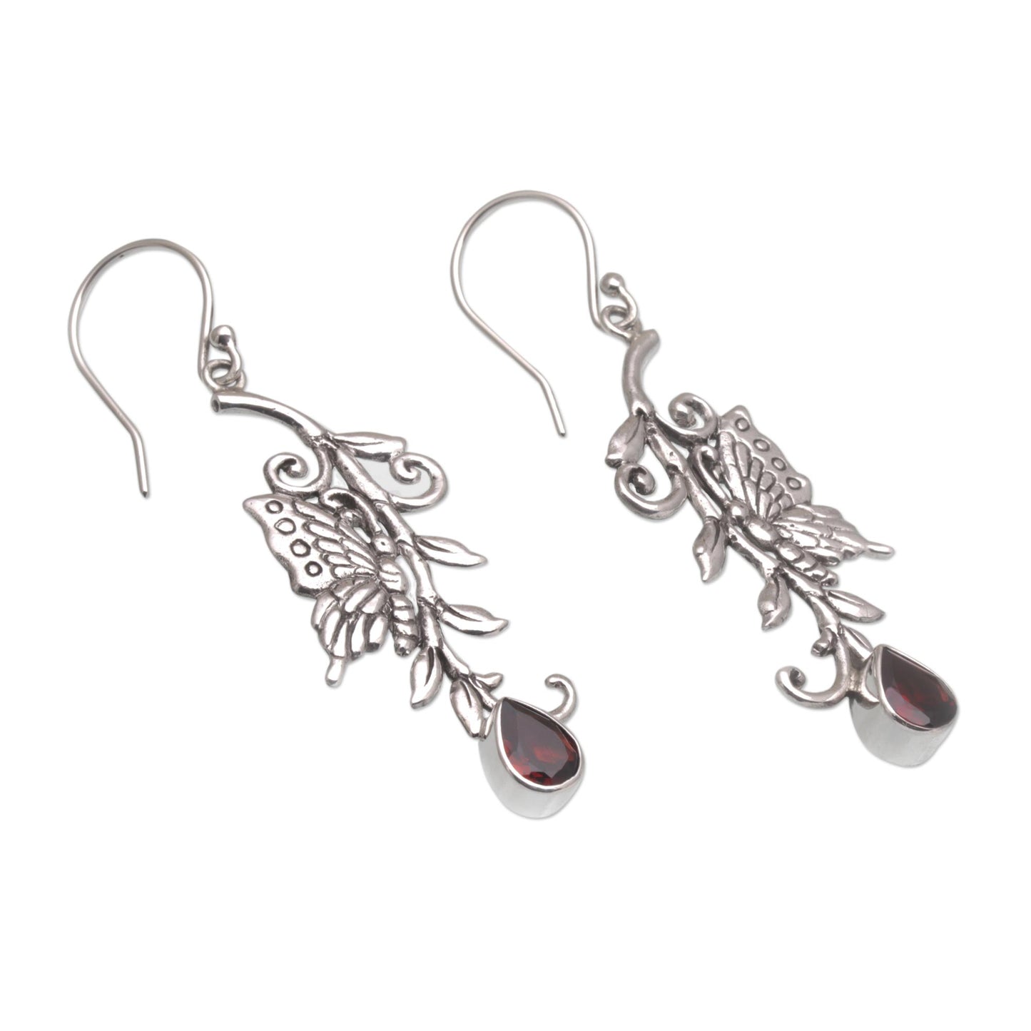 Beloved Butterfly Garnet and Sterling Silver Butterfly Dangle Earrings